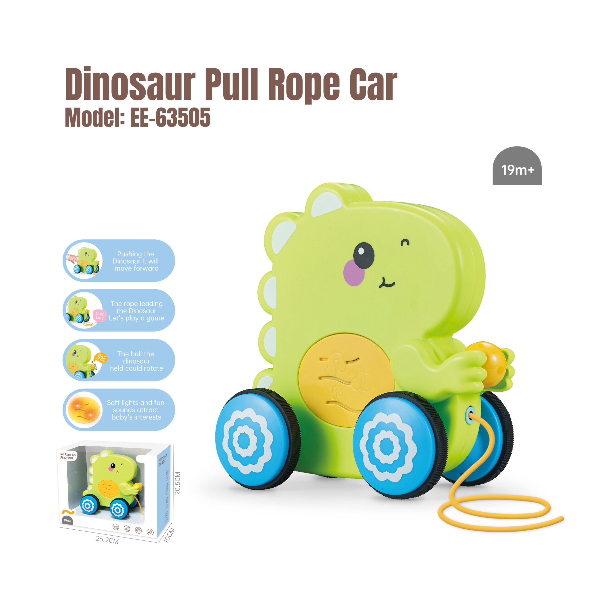 Dinosaur Pull Rope Car