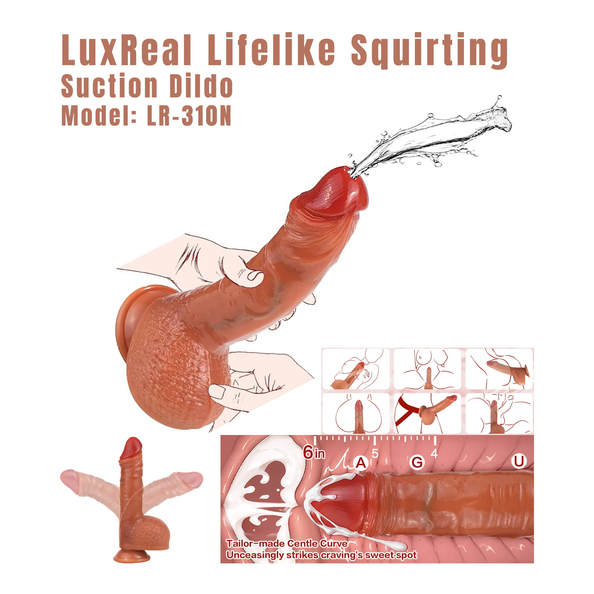 LR-310N LuxReal Lifelike Squirting Suction Dildo