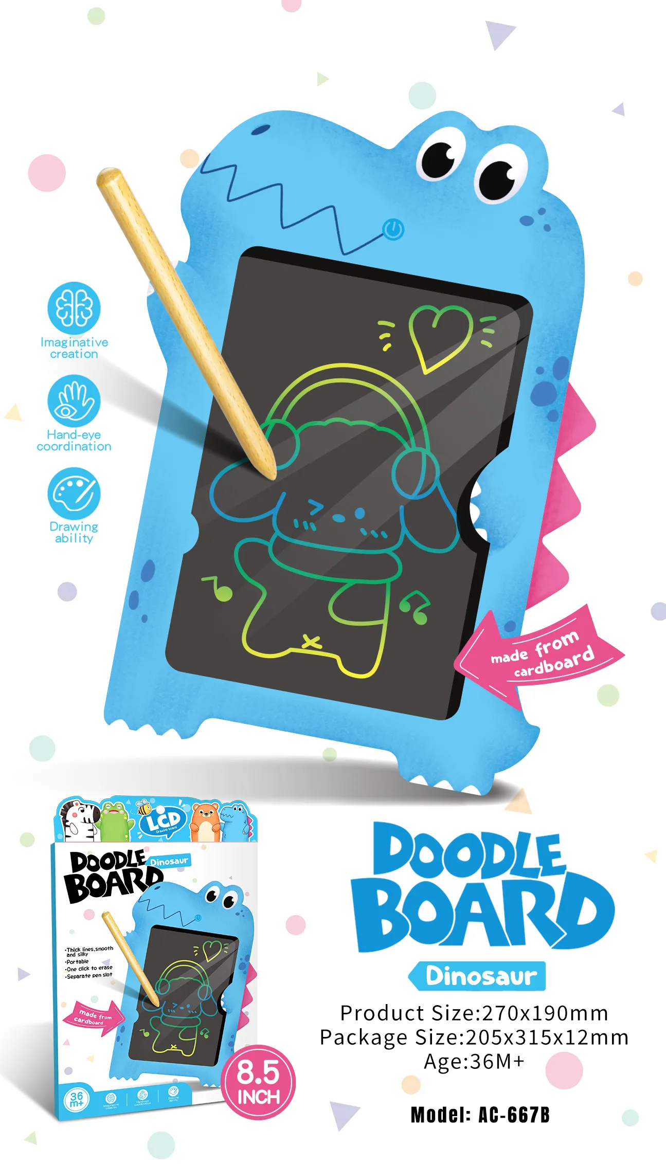 AC-660B Dinosaur Kids LCD Doodle Drawing Board