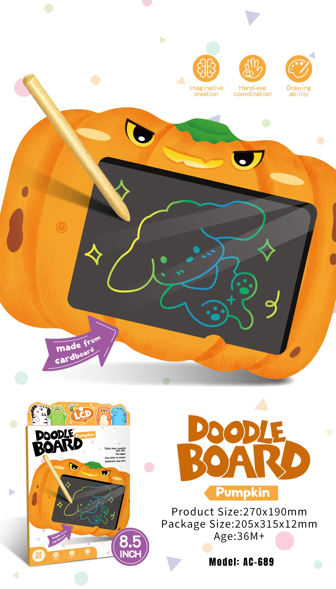 AC-689 Pumpkin Kids LCD Doodle Drawing Board
