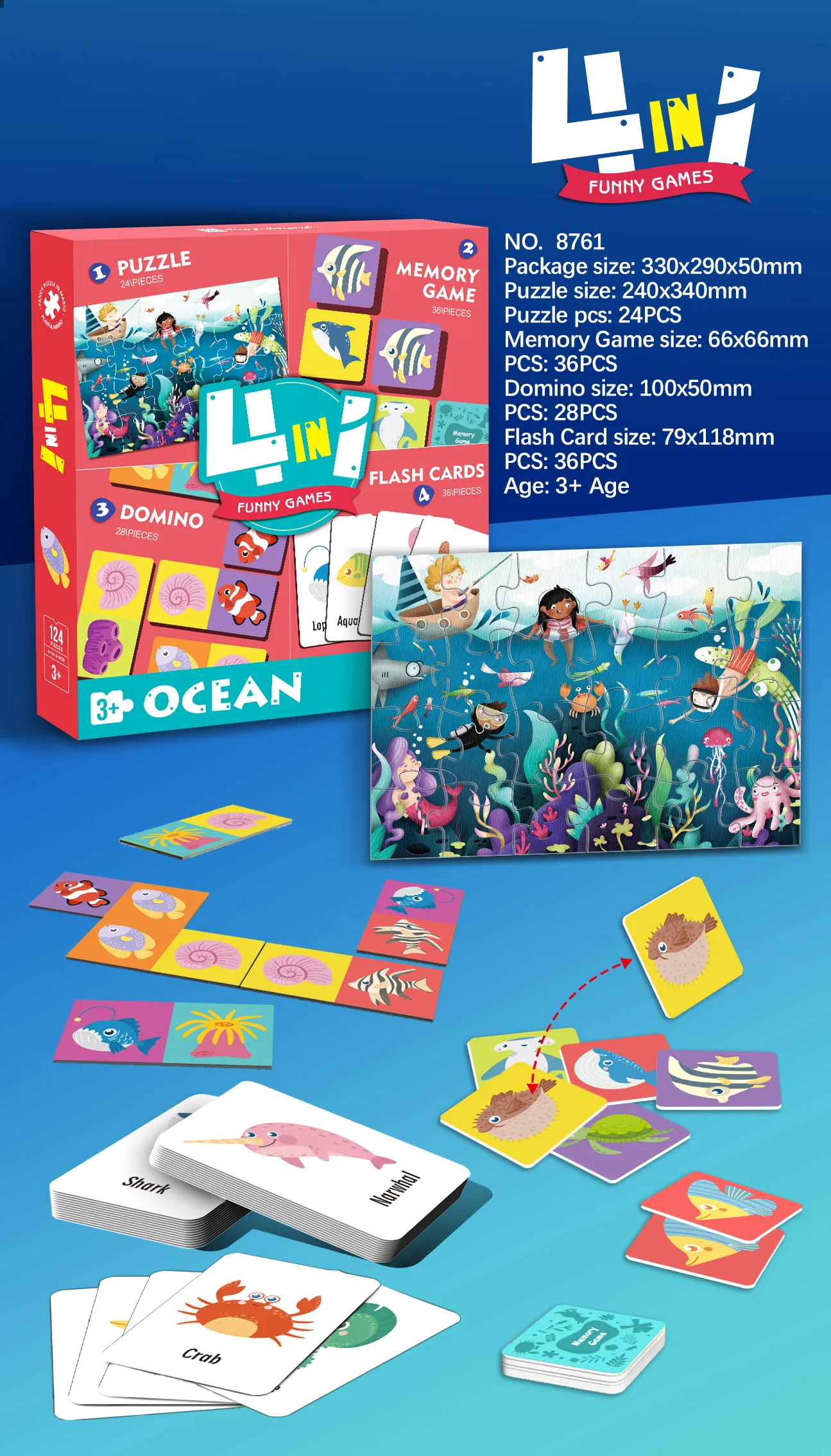 8761 4-in-1 Educational Puzzle Set_Ocean