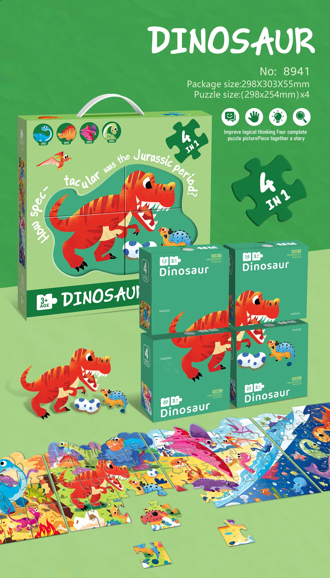 8941 4-in-1 Educational Puzzle Set_Dinosaur