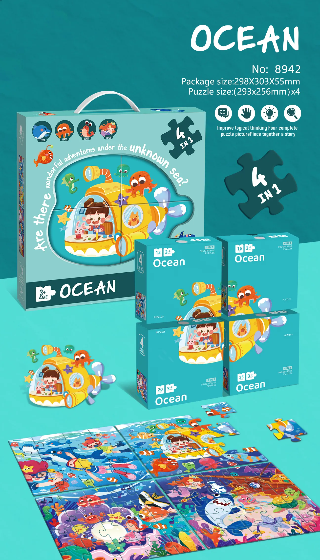 8942 4-in-1 Educational Puzzle Set_Ocean