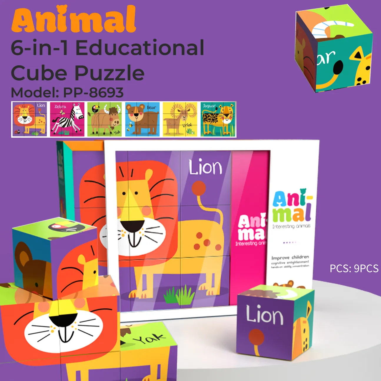 PP-8693 6-in-1 Educational Cube Puzzle_Animal