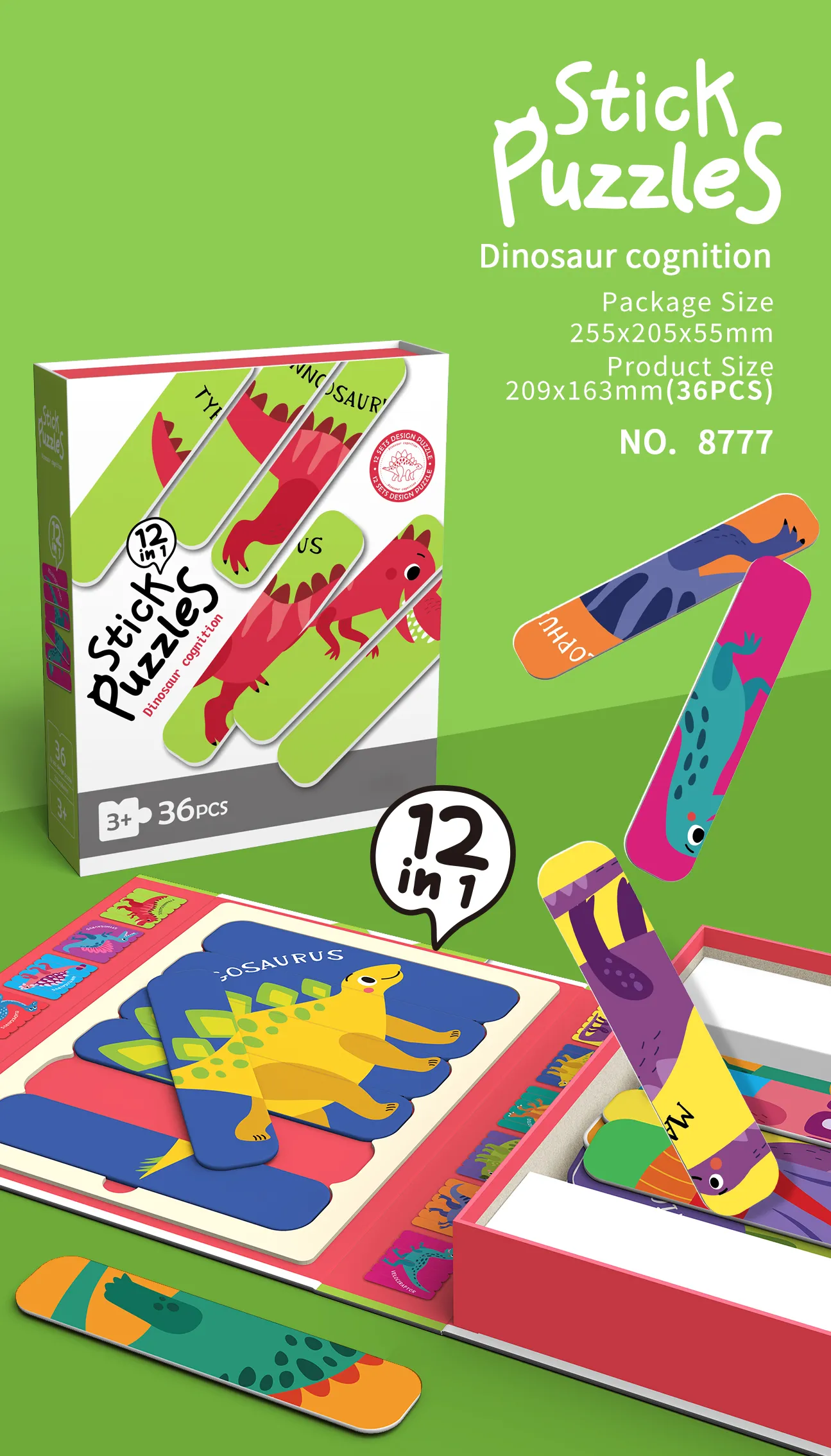 SP-8777 Magnetic Stick Puzzle Set_Dinosaur Cognition