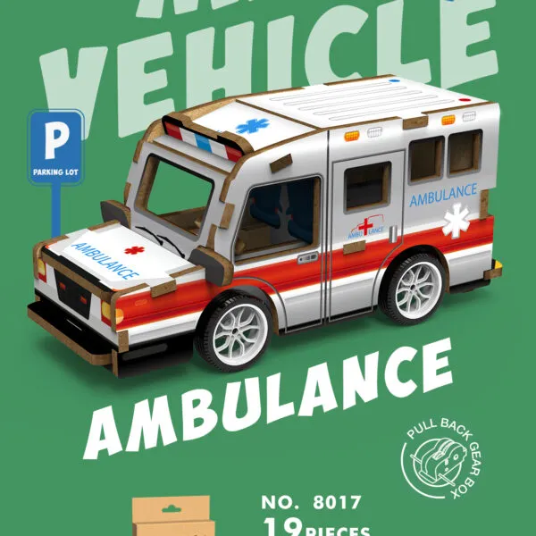 WP-8017 Mini Vehicle 3D Wooden Puzzle_Ambulance