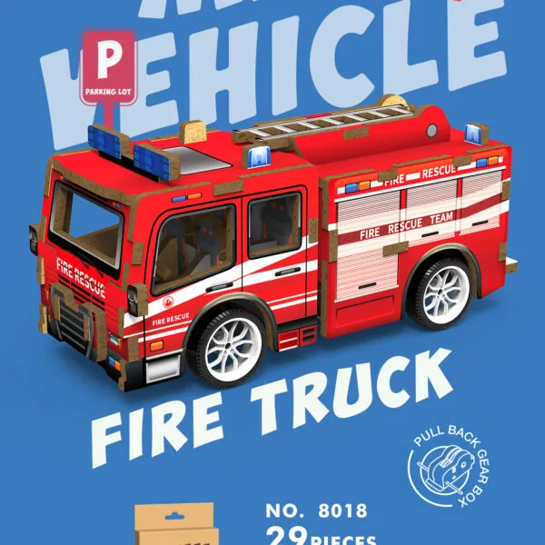 WP-8018 Mini Vehicle 3D Wooden Puzzle_Fire Truck