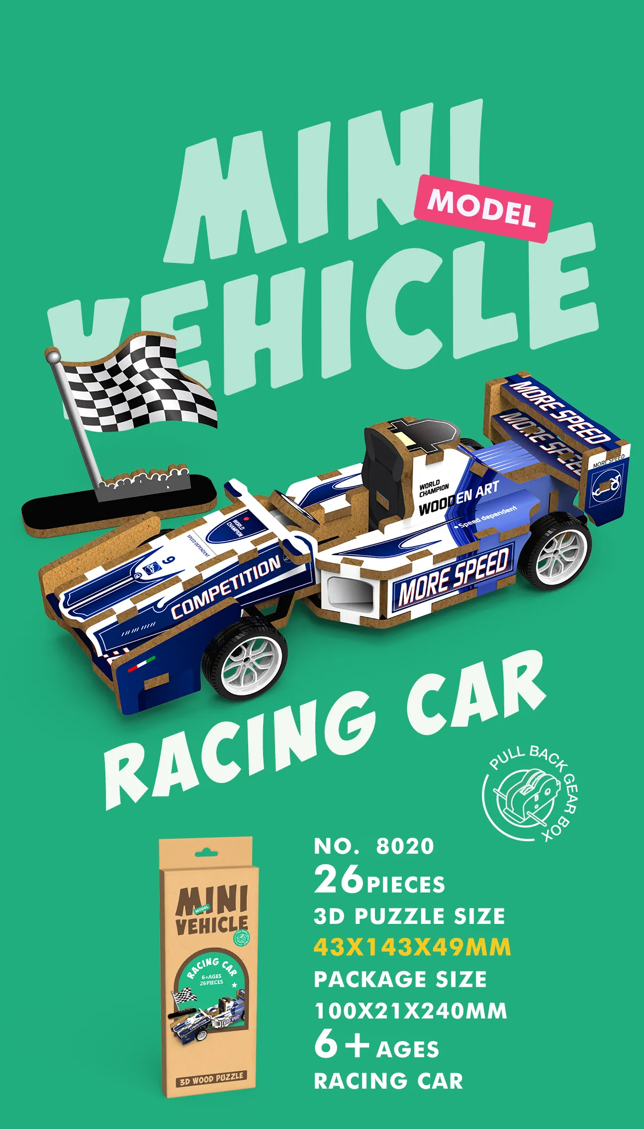 WP-8020 Mini Vehicle 3D Wooden Puzzle_Racing Car