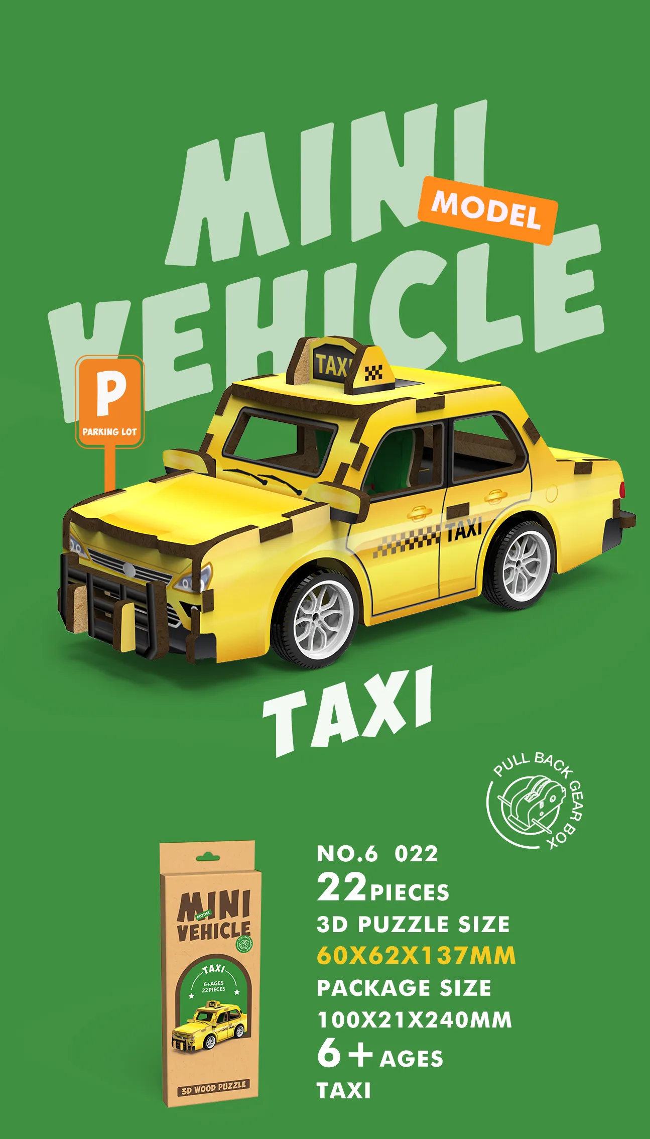 WP-8022 Mini Vehicle 3D Wooden Puzzle_Taxi
