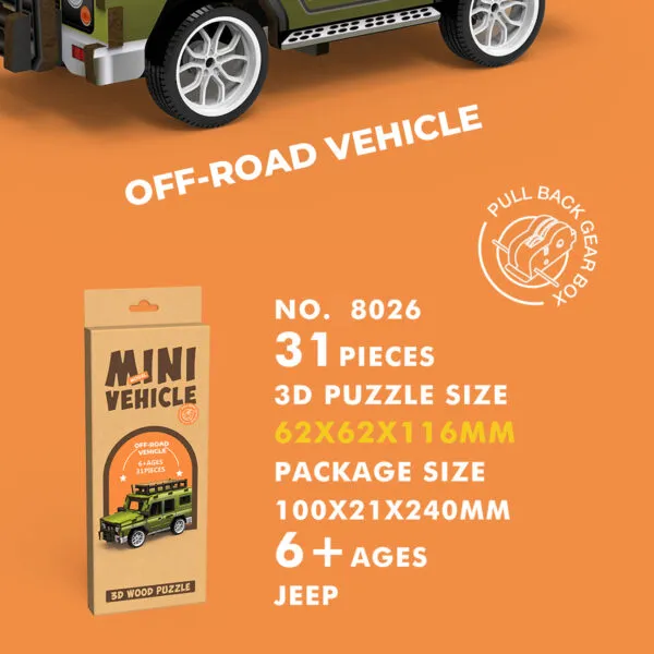 WP-8026 Mini Vehicle 3D Wooden Puzzle_Jeep_Packaging